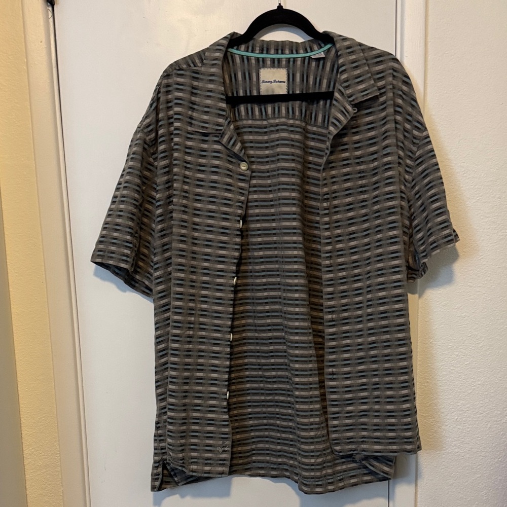 Tommy Bahama Gray Striped Camp Shirt